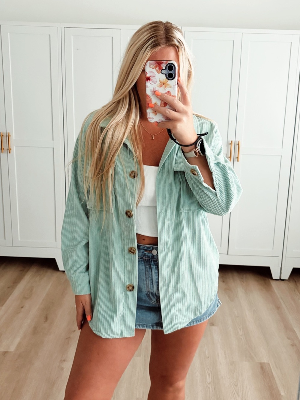 Green corduroy oversized shacket jacket